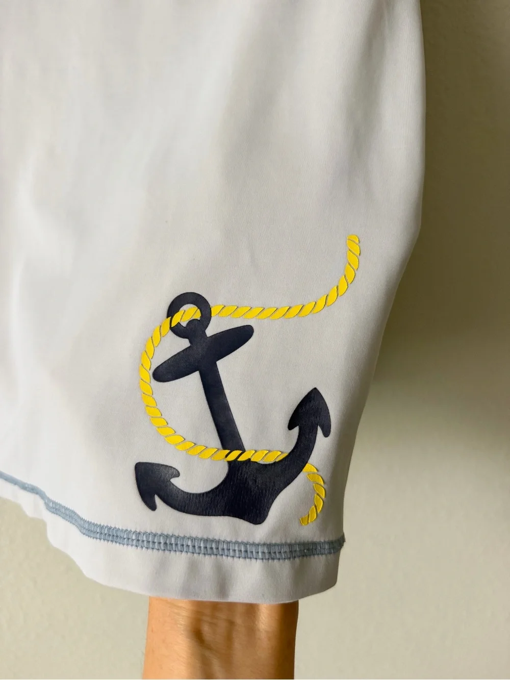 Janie and Jack Boys Rash Guard Swim Shirt Sz 5 Navy White Anchor Nautical UPF